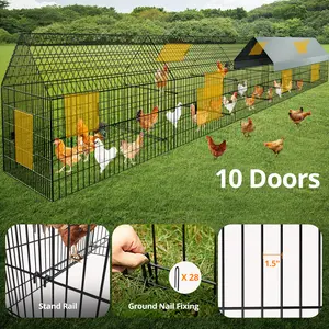 PetCozife Metal Chicken Coop, 252''Lx42''Wx44''H Walk in Chicken for Yards with Cover, Hen House Enclosure with Security Lock, Outdoor Duck Rabbit Pens Poultry Cage for Backyard, Farm, Yard
