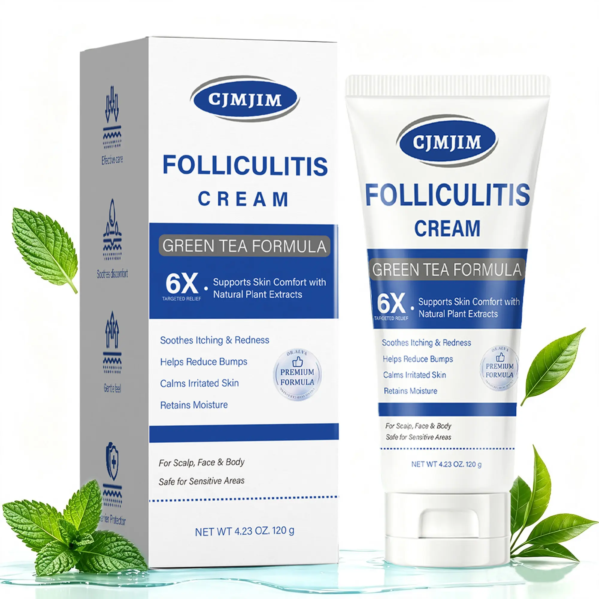 CJMJIM Folliculitis Cream for Scalp, Face & Body, 4.23oz – Soothing Non-Comedogenic Moisturizer for Razor Bumps, Ingrown Hairs & Irritated Skin, Daily Hydrating Care
