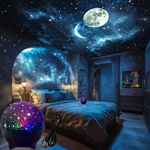 USB Starry Moon Projection Atmosphere Lamp, Room Decor Projector, Flashing Dynamic Space Night Light, Perfect Gift for Bedroom, Living Room, Ktv, Office, Bar