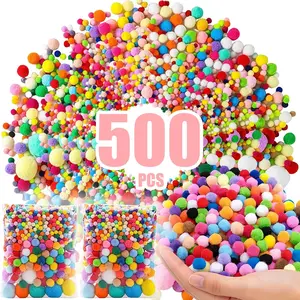500pcs 8mm Soft Fluffy Craft Pompoms - Vibrant Random Assorted Colors High Elasticity Pom Poms Balls for DIY Projects, Home Decor, Wedding Party Decoration, Party Decoration Supplies, Party Accessory & Handicraft Art Kits