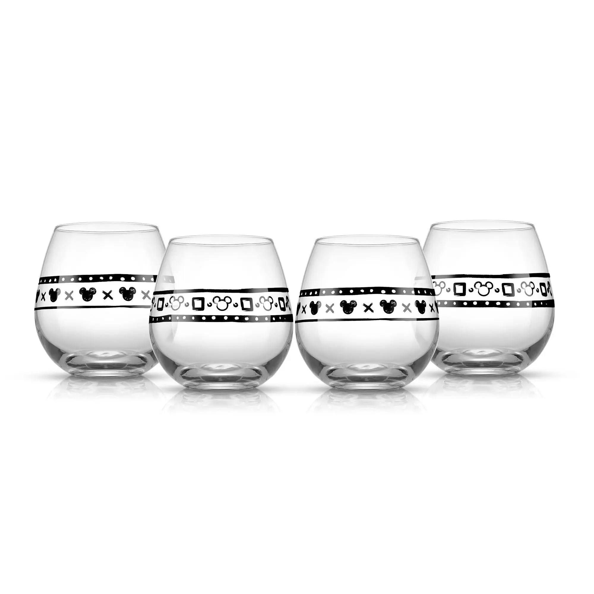 JoyJolt Set of 4 Disney Geo Picnic Mickey Stemless Wine Glass