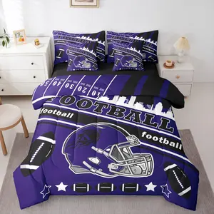 Football 7 Pieces Comforter Sets,Baltimore Bedding Set,Gifts for Football Fans Bed in A Bag with Comforter,Sheets,Pillowcases & Cushion Cover