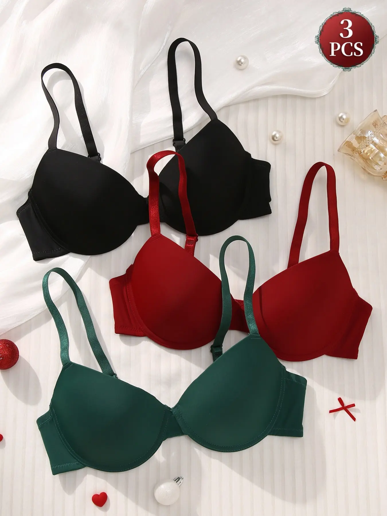 3PCS WOMEN Seamless Smooth Push-Up Bra,Deep V Underwire LIft Anti‑sagging Comfortable Slimming T-shirt Bra Medium Support Adjustable Straps, Lingerie for Dates, Everyday and Daily Wear