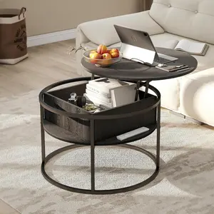 Round Lift Top Coffee Table,with Storage  Compartment, Farmhouse Coffee Table Decor
