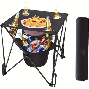 Portable Outdoor Table With Built-In Cooler For Camping, Tailgating, And Beach Trips Picnic Cans Drinks Bottles Cans Cans