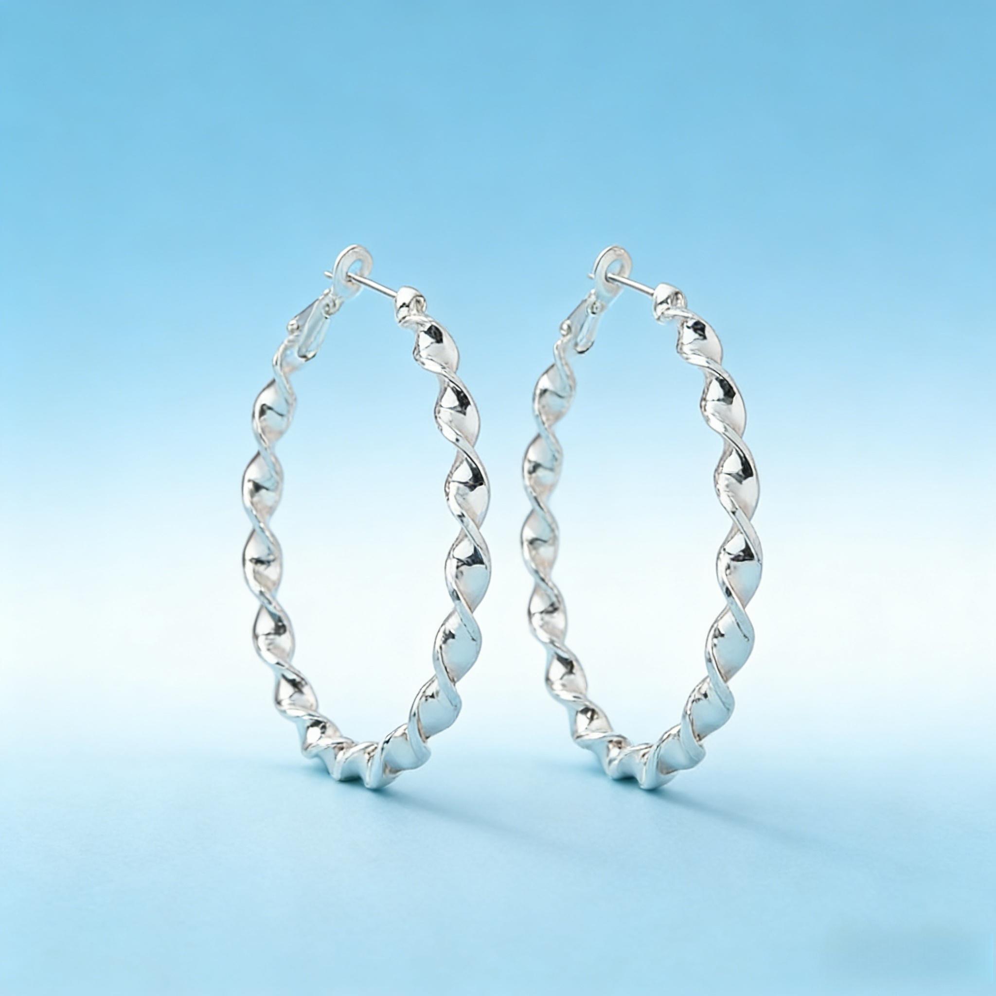 925 Silver Plated Twisted Hoop Earrings, 5mm Width | Hypoallergenic Large Hoop Earrings for Women, Dainty Twisted Silver Earrings, Everyday Wear Jewelry Gift. Nickel & Lead Free, Long-Lasting, Tarnish-Resistant with Luxury Look & Feel
