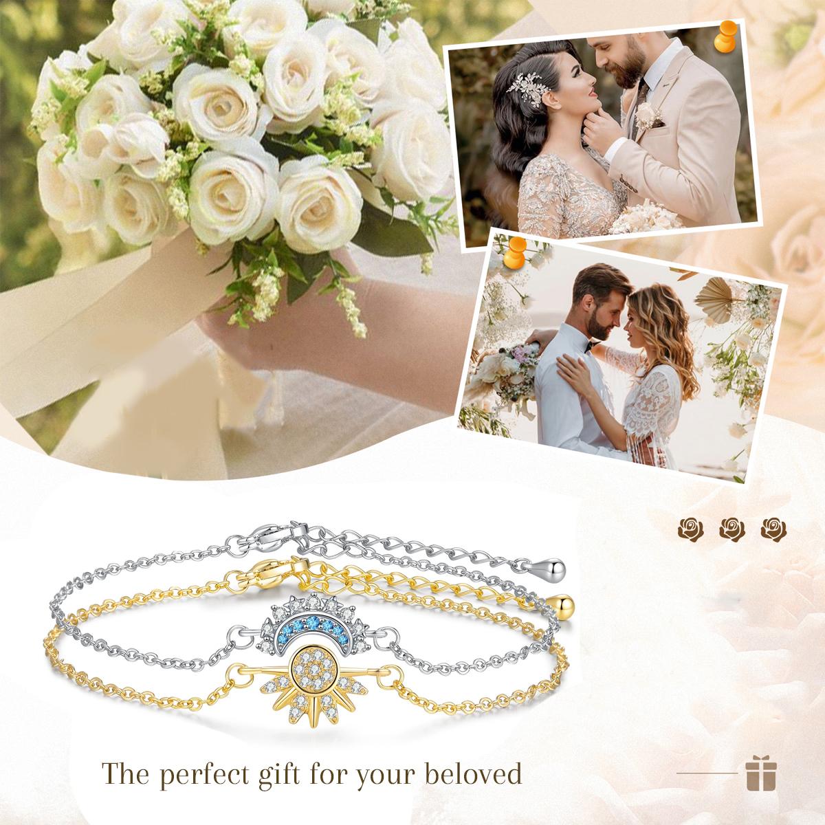 Sun and Moon Bracelets for 2 Matching Best Friend Bracelets Set Stack 14K Gold Plated Silver Charm Friendship Bracelets for Women Couples BFF Jewelry Gift