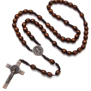 Handmade Wooden Catholic Rosaries, Rosary Beads Necklace From  Wood Christian Prayer Holy Soil Medal & Metal Cross For Catholic Or Christian Gift