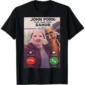 Unisex Oversized Graphic T-Shirt with John Pork Calling Meme, 100% Soft Cotton Casual Streetwear Round Neck Top, Tshirt, Tee