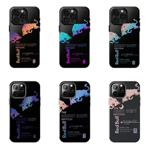 Night Shift Edition Red Bull Phone Case - Gradient Bull Energy Drink Phone Case - Neon Aesthetic Phone Cover for iPhone 7-17 Pro Max / for Samsung S21-S25 Ultra