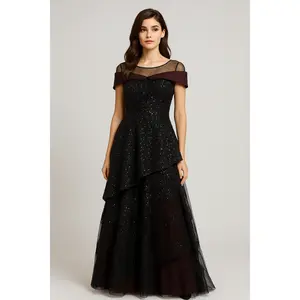 Maroon with Black Sequined Gown
