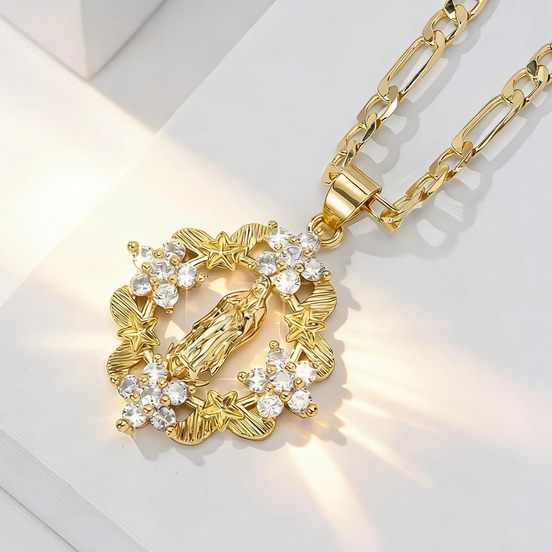14K Gold Plated Copper Floral Pendant Necklace for Women Bohemian Spiritual Jewelry Ideal for Thanksgiving Christmas Prayer Gift