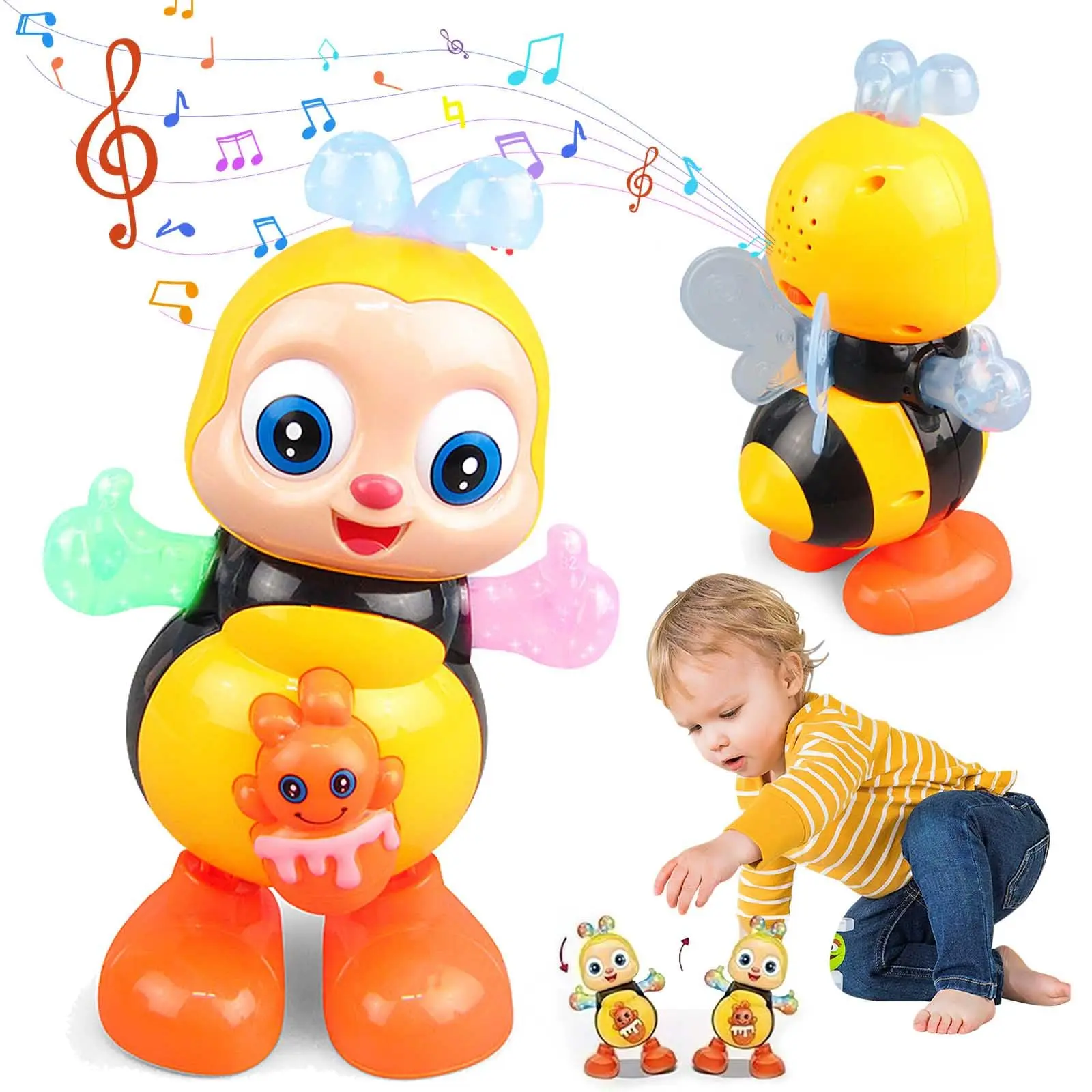 Dancing Bee Classic Novelty Stress Relief Toy - BPA-Free ABS Material, Drop-Resistant Design, Built-In Speaker, Music, LED Lights, Interactive Playtime, Fine Motor Skills Development, Toddlers Fun Preschool Sensory Learning Toy