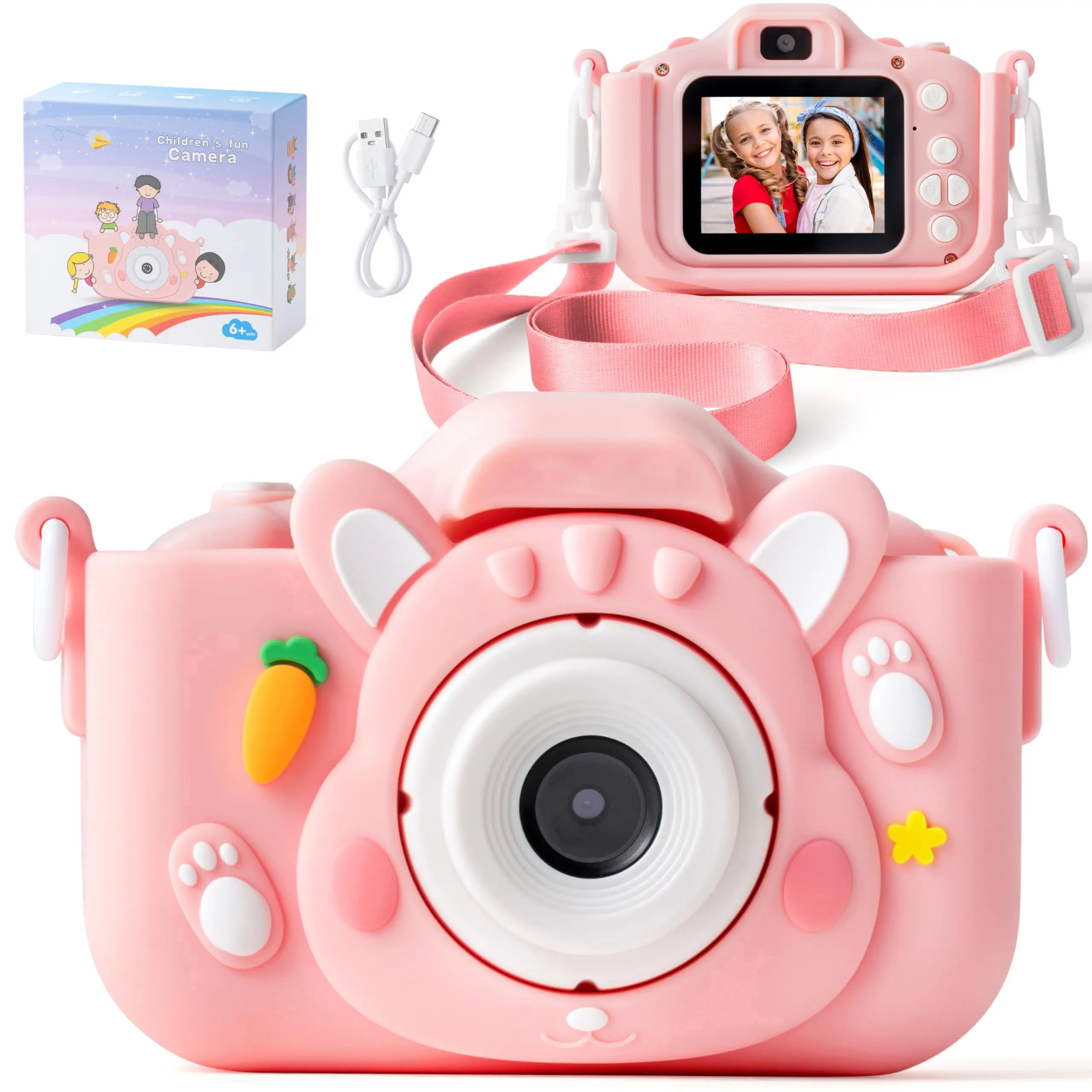 Kids' Digital Camera Toy - 48MP, 1080p HD Dual Front-Rear Cameras, 5 Educational Games, Battery-Compatible, Top Birthday Gift for Boys, Batteries, Digital Cameras