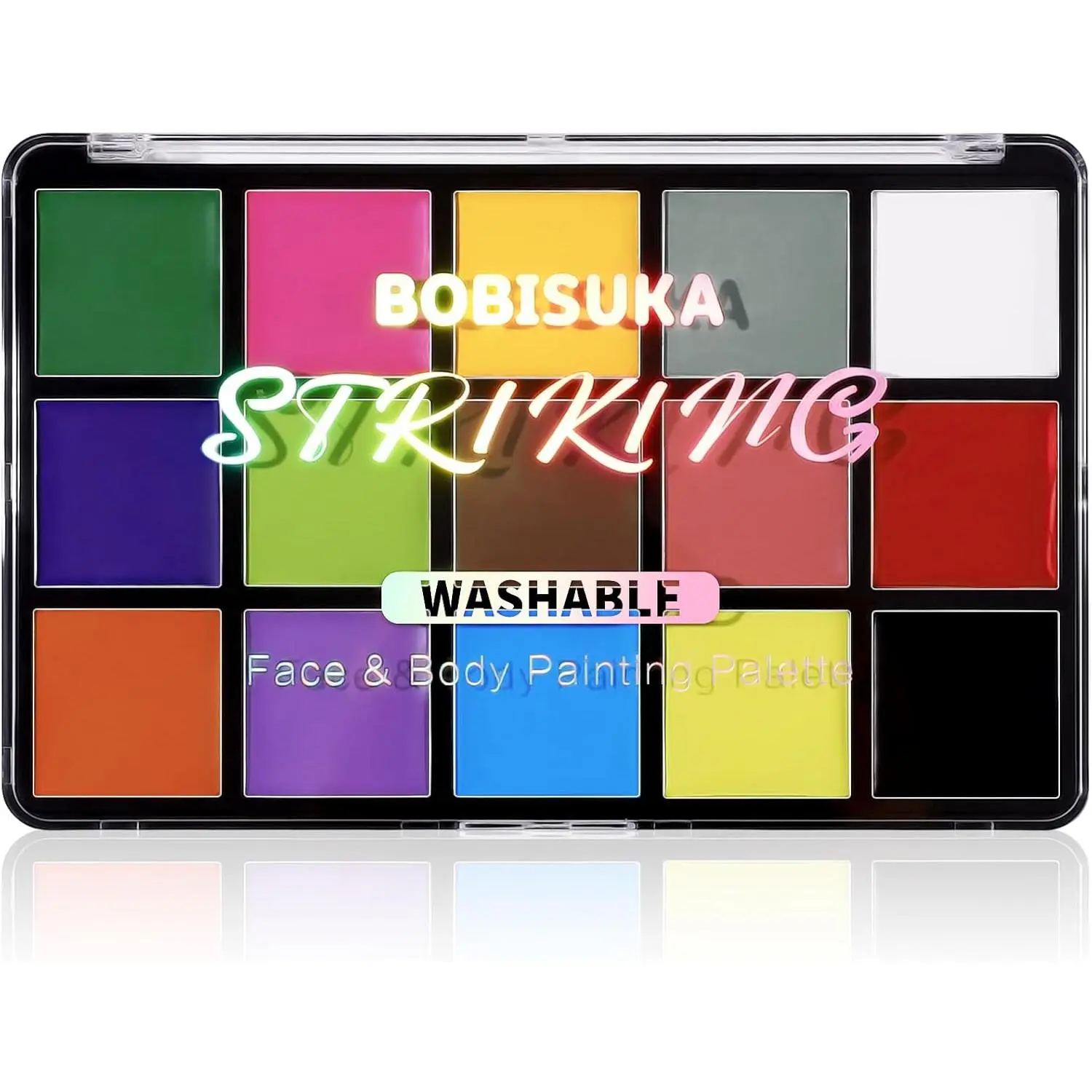 BOBISUKA Professional Face and Body Paint, 15 Bold Color Cream Cosmetic Palette, Non-Toxic SFX Makeup for Halloween, Cosplay, and Youth Arts, Color Correction, 15 Color Palette A, Cosmetics Makeup