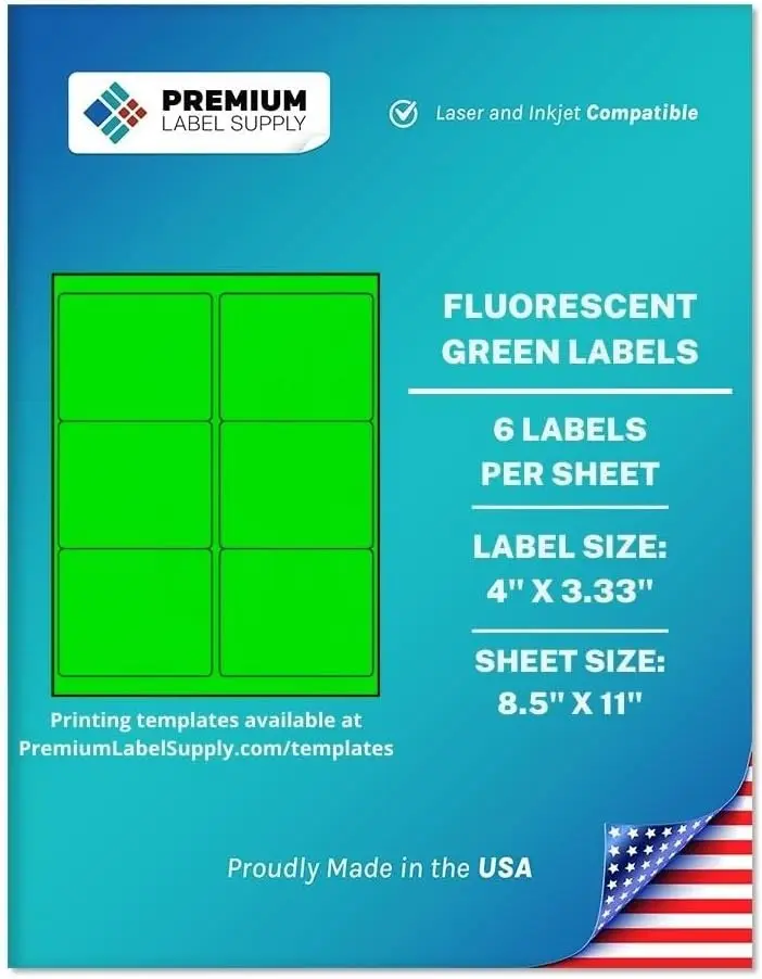 Premium Label Supply Bright Neon Color Fluorescent Stickers - 4" x 3.33" Labels - (Fluorescent Green, 600 Labels)