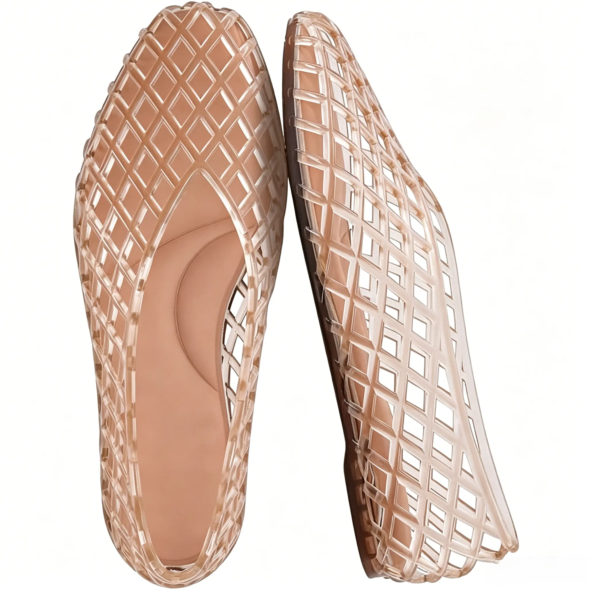 Women’s Breathable Jelly Ballet Flats - Pointed Toe, Slip-On Lattice Mesh, Cushioned Comfort, Lightweight Walking Shoes for Casual, Office Use, Footwear