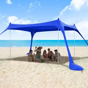 Beach Tent Sun Shelter 11X11FT UPF50+ with 4  Foldable Poles, Easy Setup Outdoor Shade Canopy for 8 Person, Cool Cabana for Fishing, Family Trips, Backyard Picnics