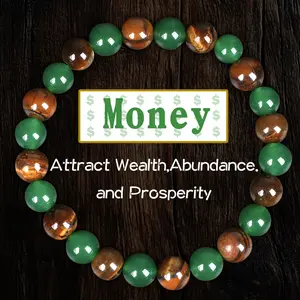 Aventurine Money Attraction Bracelet Green Aventurine & Tiger Eye Prosperity Amulet Natural Crystal Wealth Abundance Charm for Birthday Anniversary Summer Vacations Theme Parties