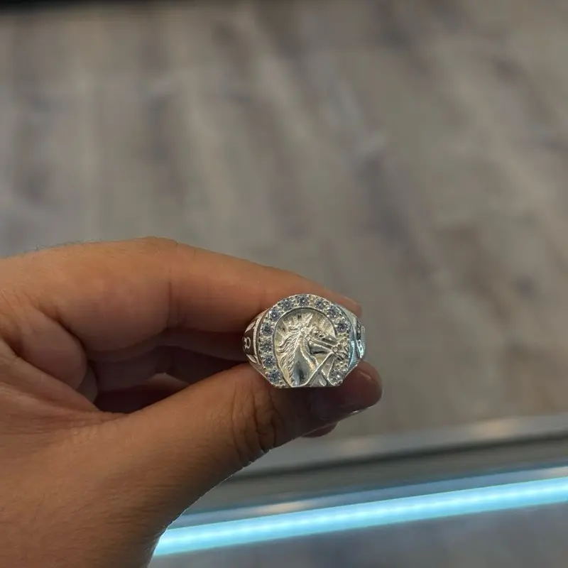 925 Silver, Horse Ring With Cz and Design