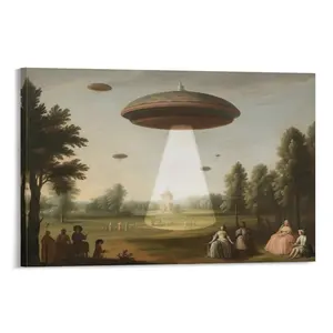 Alien Abduction Banksy Art Print, Victorian Landscape Funny Altered Art, Trippy Spaceship Posters Canvas Poster Bedroom Decor Sports Landscape Office Room Decor Gift Frames Ornaments
