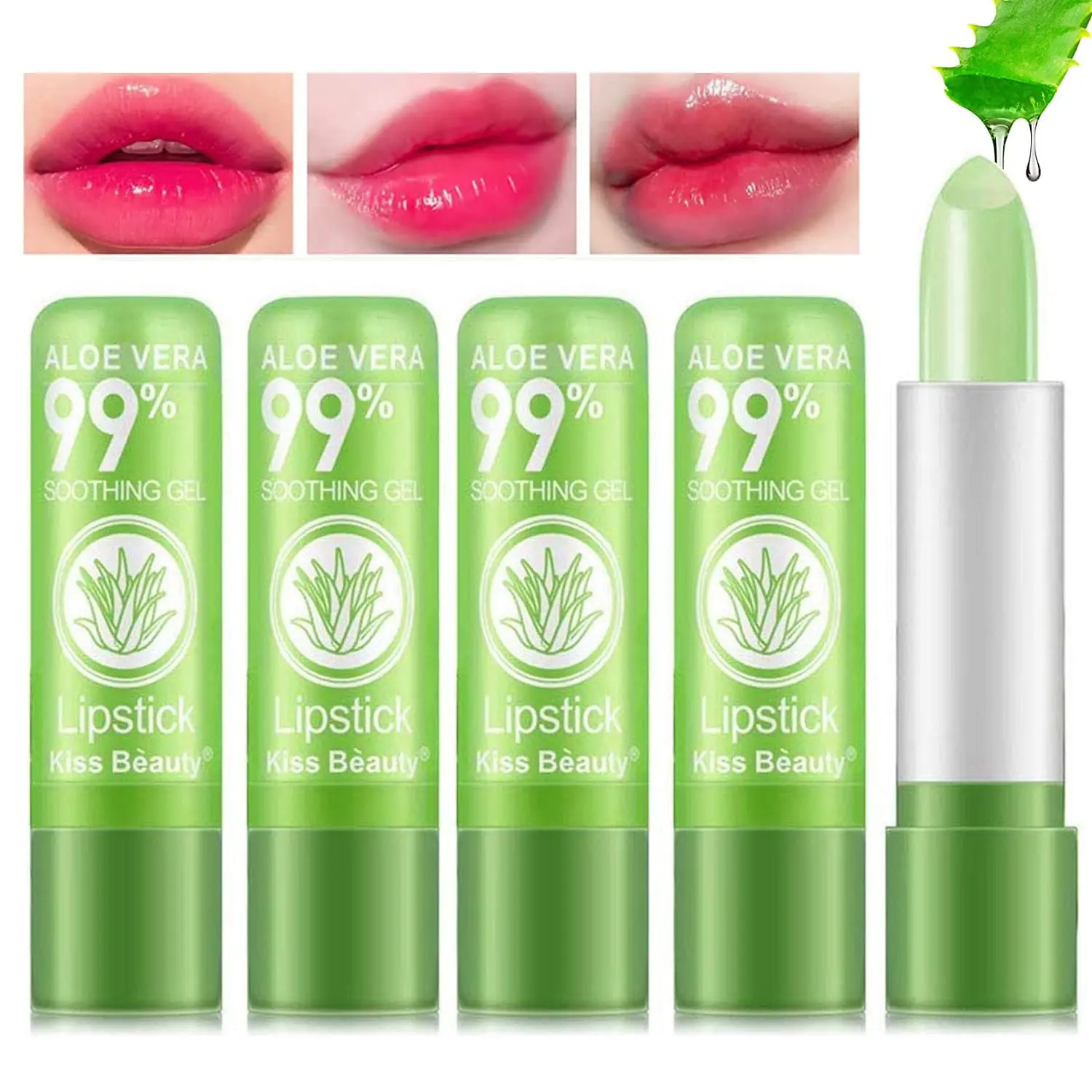 5 Pack Aloe Vera Color Changing Lipstick, 24 Hours Long Lasting Moisturizing Temperature Color Changing Aloe Vera Lip Gloss Lip Balm, Korean PinkPH Magic lipstick labiales magicos pintalabios
