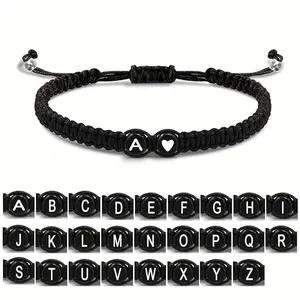 Woven Bracelet 26 Letters Black White Heart shape Matching Couple Bracelets for Men Women Daily Casual Wear Perfect Holiday Gift