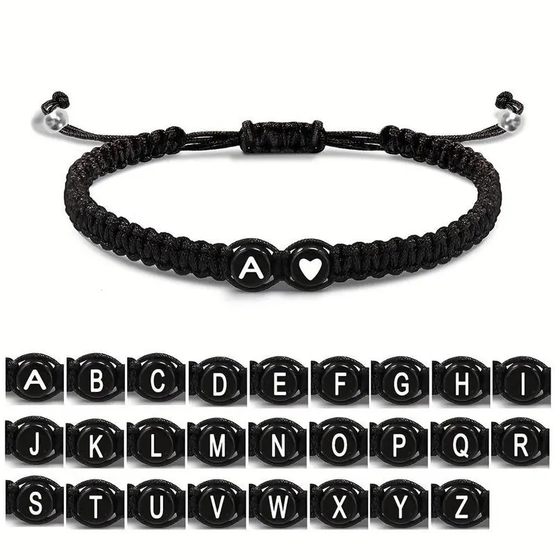 26 Letter Woven Bracelets Black & White Heart Sentimental Couple Jewelry Gifts for girlfriend Daily Casual Wear