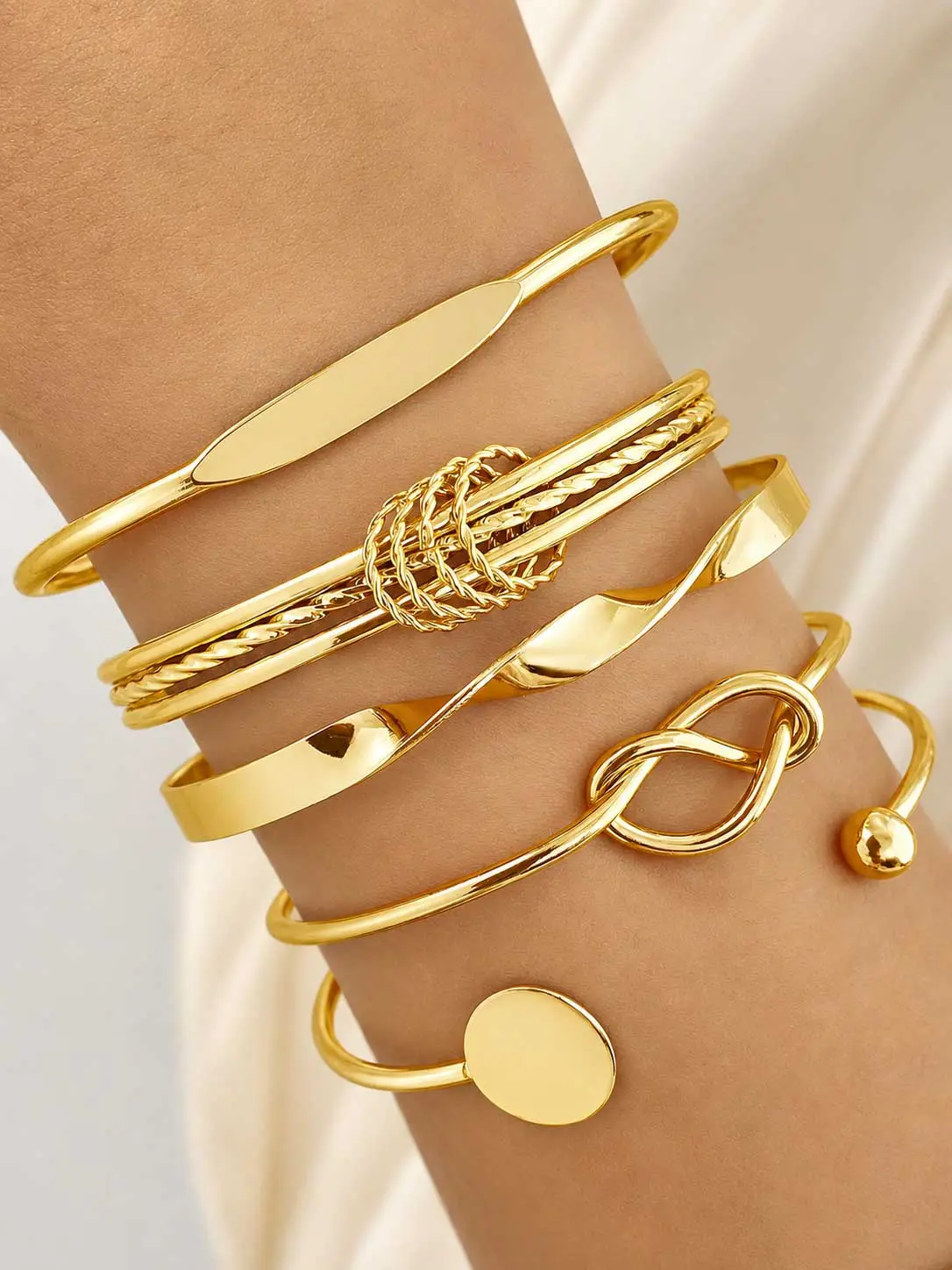 5Pcs Gold Bangle Bracelet Set for Women, Stackable Geometric Cuff Bracelets, Hollow Metal Bangles, Trendy Boho Layered Bracelets, Minimalist Jewelry for Daily Wear Party Gifts