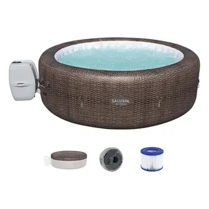 Bestway SaluSpa St Moritz AirJet Inflatable Hot Tub w/ 180 Soothing Jets, Brown Round