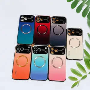 Aesthetic Shockproof Hard Phone Casing & Cover with Metal Magnetic Gradient Lens Film Screen Protector, Handheld Protection Accessory Compatible with iPhone 17 Pro Max, 16, 15, 14