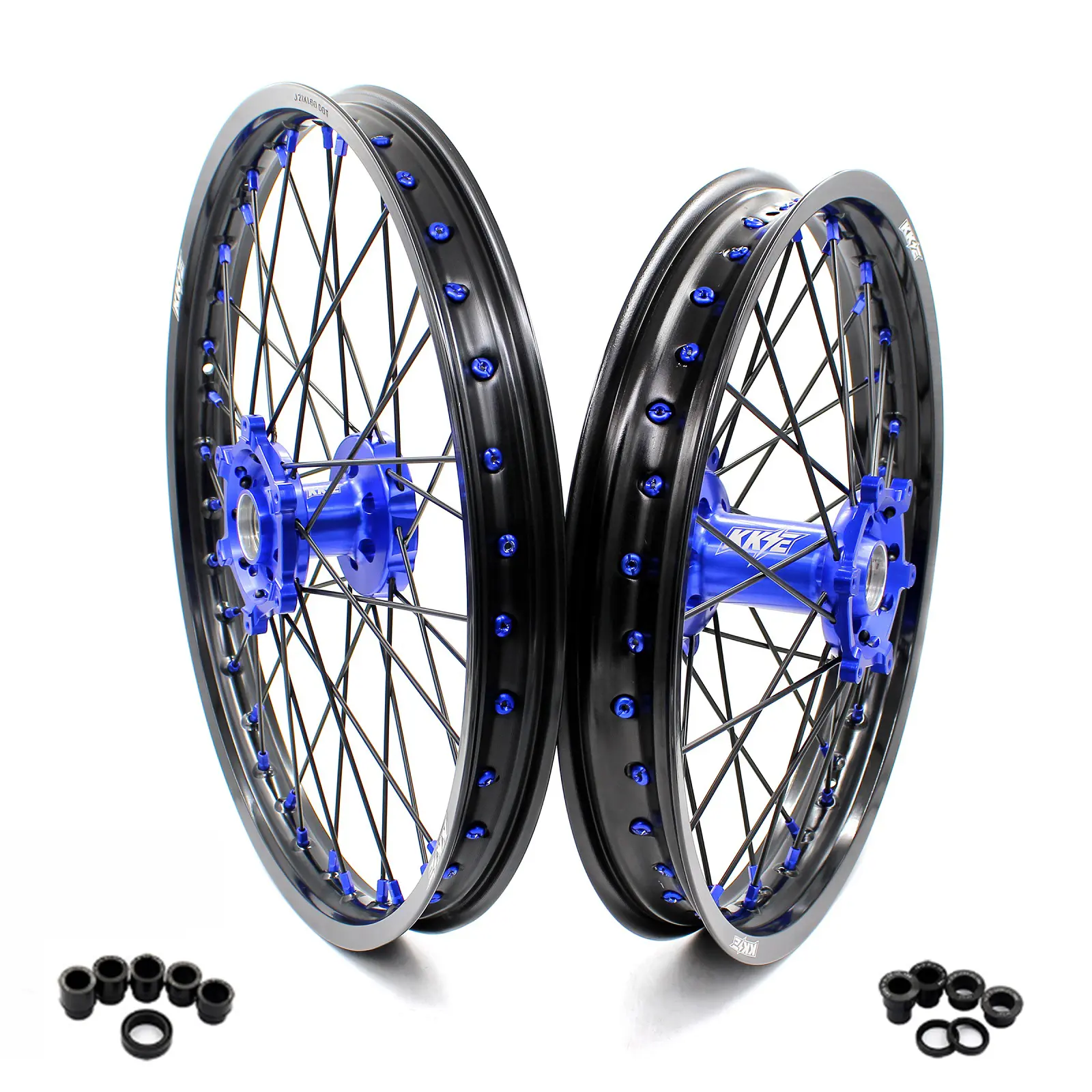 Motocross Full Wheel Set for Yamaha YZ YZF YZX Dirt Bikes, 1.6x21" Front and 2.15x19" Rear Anodized CNC Aluminum Rims with OEM Compatibility, Blue and Black, Yz450f, Motocross Bikes, 1.6X21" Front Wheel, 2.15X19" Rear Wheel