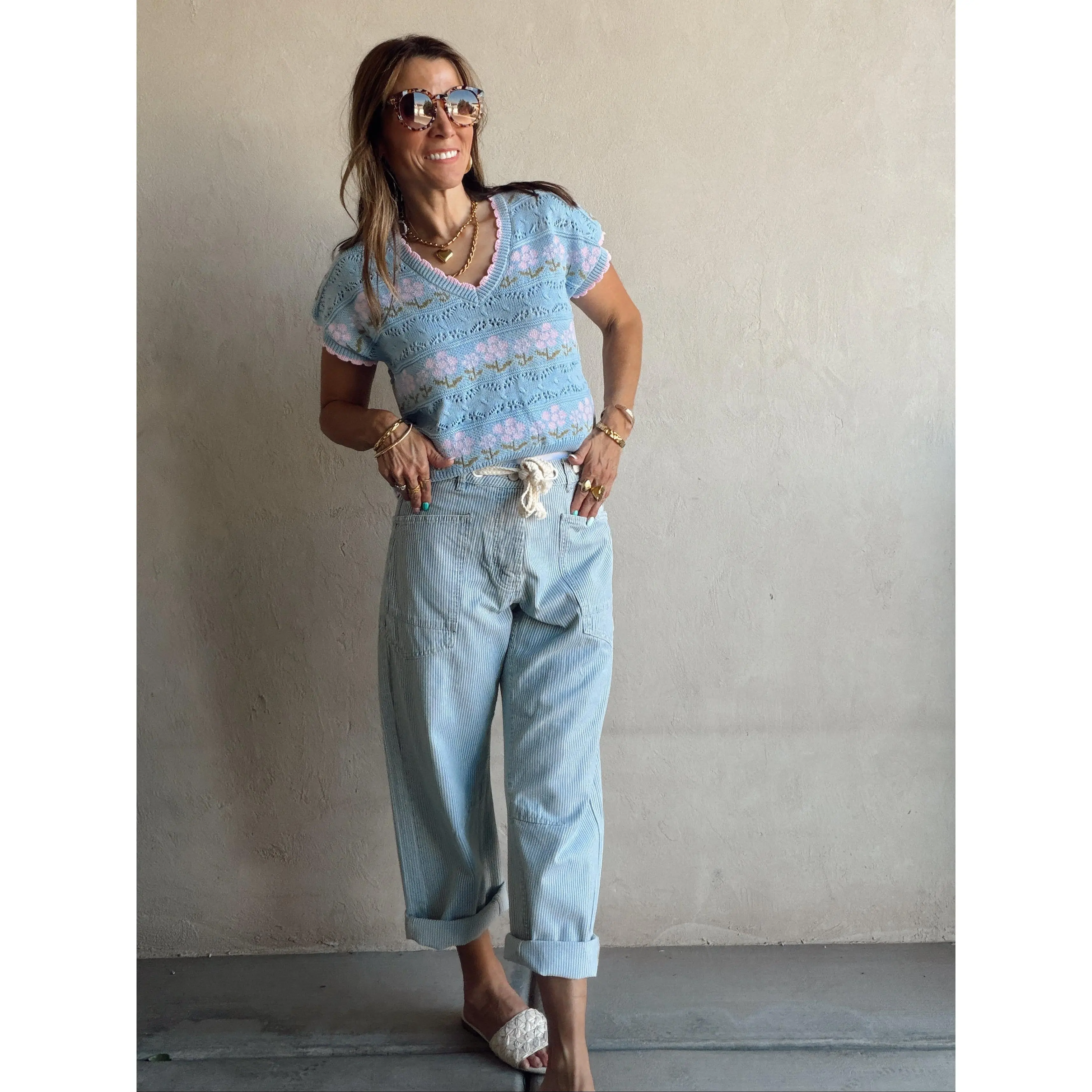 Georgia Striped Barrel Pants Blue & White