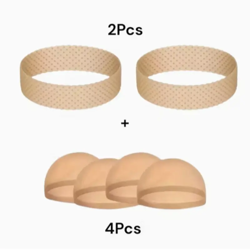 Silicone Anti-Slip Band + HD Wig Cap Set, Adjustable Women's Wig Fixed Headband, Wig Grip Band, 2 Silicone Bands and 4 HD Caps, Ladies Wig Accessories, Wig Cap With Grip Band