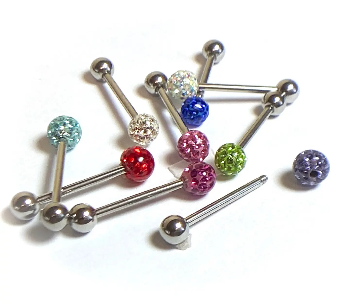 Epoxy Coated Ferido Gem Ball Tongue Tounge Ring - Gems CAN'T fall out!