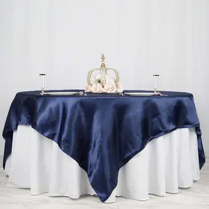 Satin Table Overlay 90"x90" Navy - Smooth Finish Table Topper