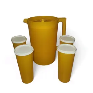 Tupperware Yellow 1 Gallon Pitcher & 4 Cups with Seal for Beverages