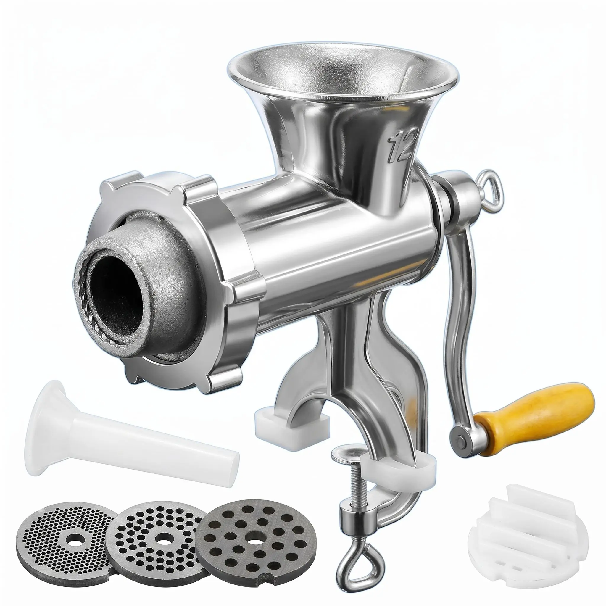Manual Meat Grinder with Ergonomic Handle - Multifunctional Sausage & Noodle Maker for Meat/Pepper/Chili Grinding, Features Anti-Scratch Table Clamp (3cm Max Clamp Opening for Tabletop)