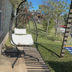 TikTokShopSpringGlowUp Indoor and Outdoor Universal Hanging Basket Chair with Stand(82*35.5*), Hand-Woven PE Rattan Swing Chair with  FallFreshness Cushion, Adjustable Chain Length, Suitable for Bedroom, Balcony, Garden