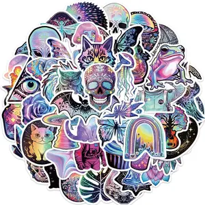 50Pcs Psychedelic Stickers for Water Bottle, Waterproof Vinyl Graffiti Stickers Pack for Laptop Skateboard Hydro Flask Scrapbooking Anime Trippy Stickers for Adults