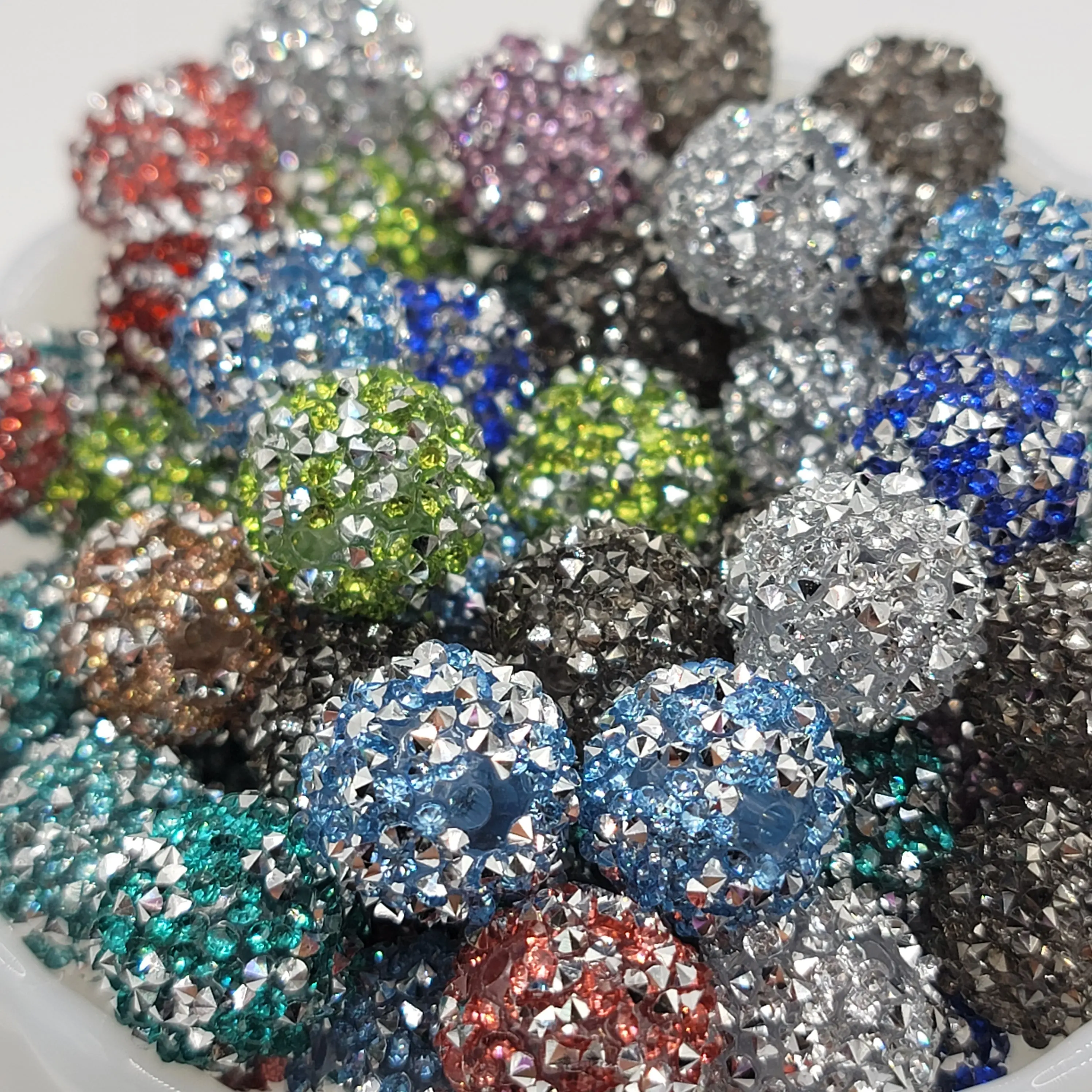 10pc 16mm Full Rhinestone Decorated Beads Set, Mixed-Color Sparkle Assortment, Beaded Necklace DIY Supplies, All Seasons DIY Jewelry Craft Embellishments for Accessories Making