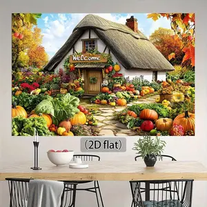 1pc Autumn Harvest Cottage Photography Backdrop - Rustic Fall Decor with Pumpkins, Vegetables, Floral Accents - No Electricity Needed, Lightweight & Portable for Halloween, Thanksgiving, Farmhouse