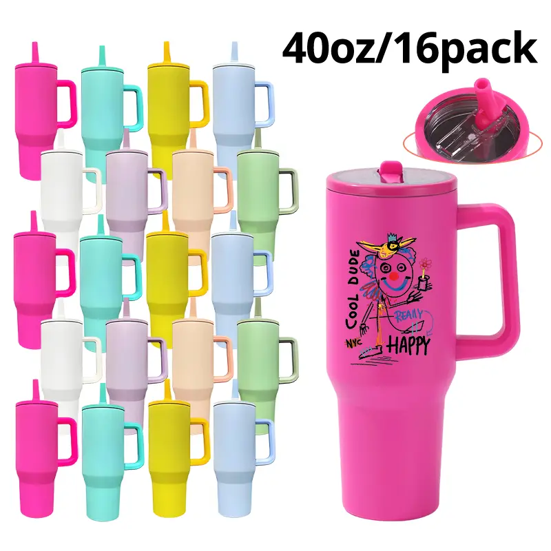 40oz Insulated Stainless Steel Sublimation Tumbler Bulk Pack (16pcs) - Flip Straw Vacuum Flask, Leak-Proof Lid, Double-Wall Design, Car Cup Holder Compatible, DIY Custom Gift Drinkware for Outdoor Use