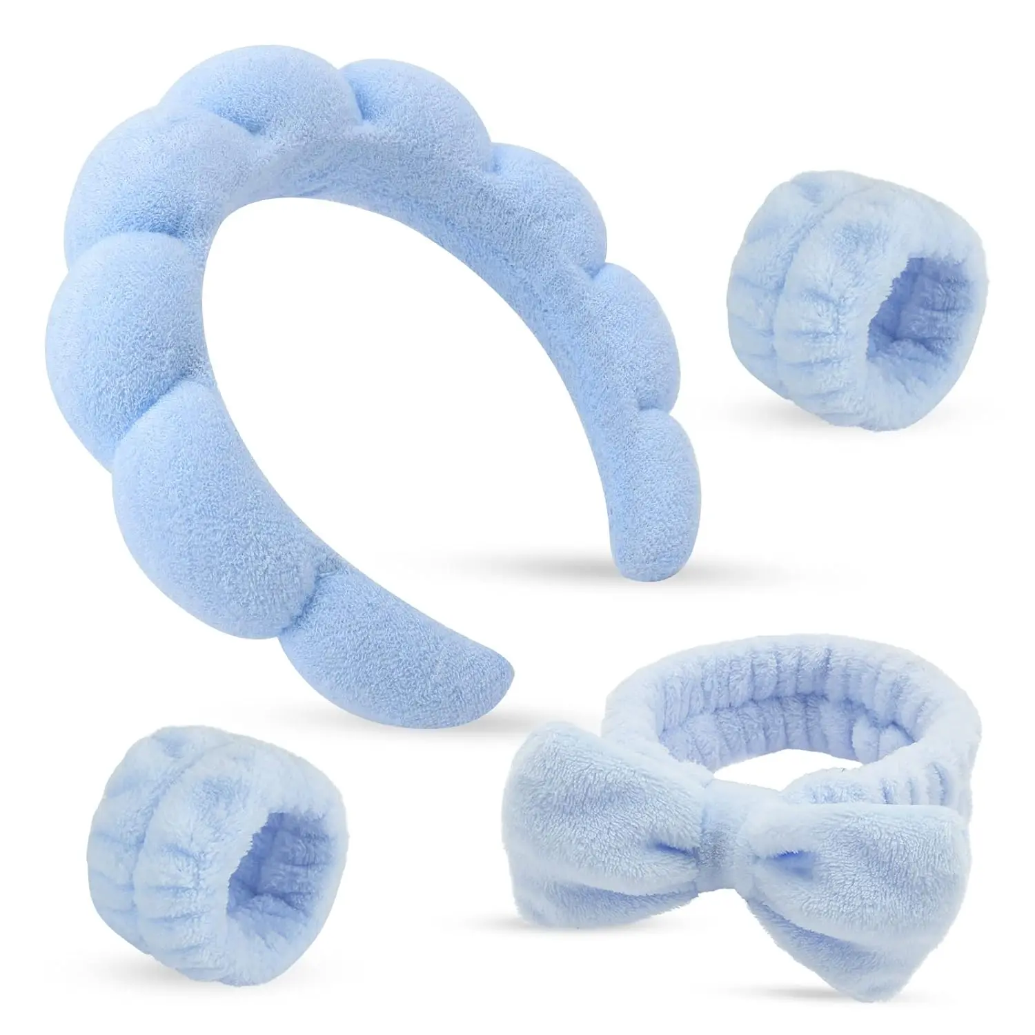 Puffy Tie Dye Spa Headband Set with Wristbands for Women, Soft Towel Material Cute Hair Bands for Face Washing & Skincare, Thanksgiving Day Gift, 4 Count (Pack of 1), Anniversary