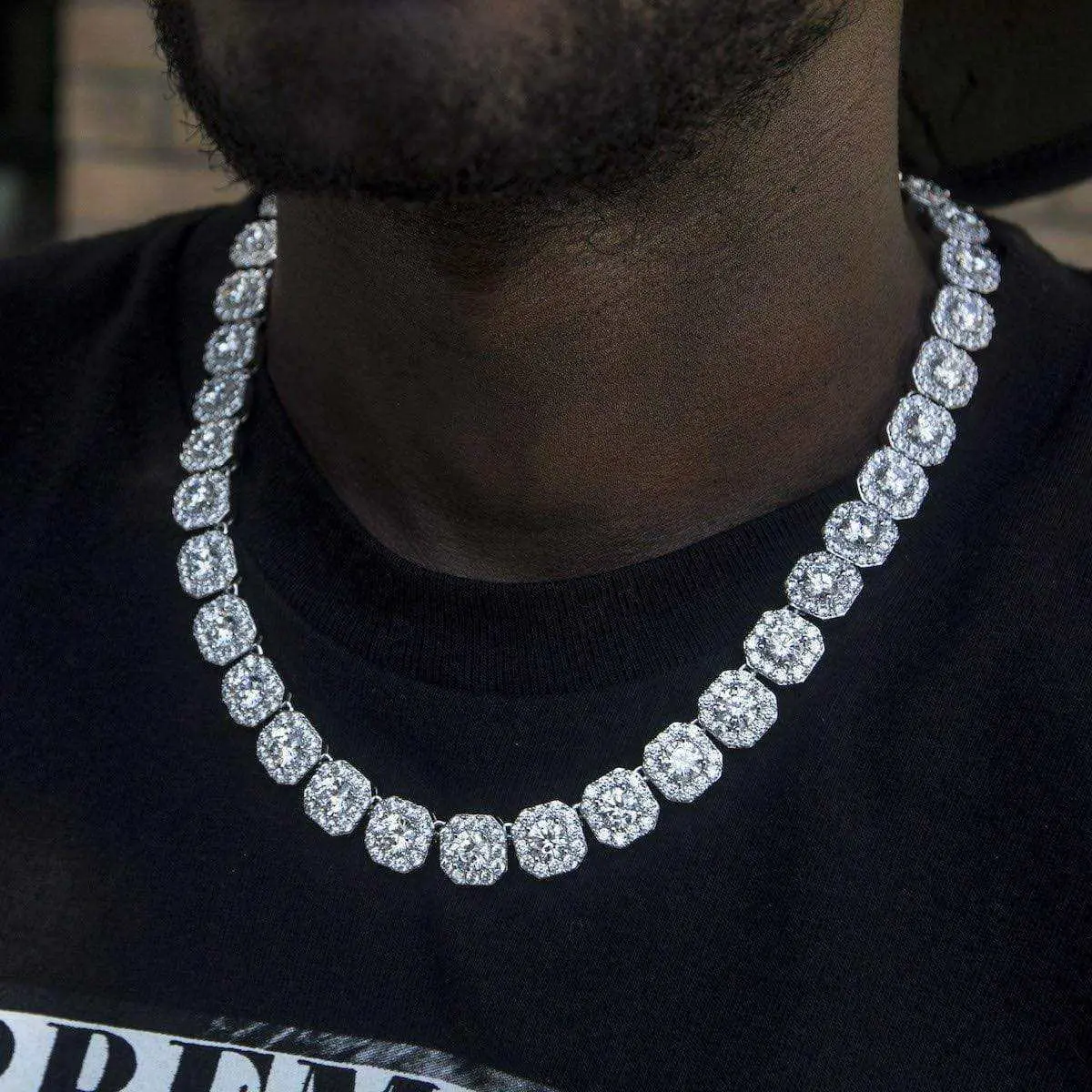 GLD 12MM Clustered Tennis Necklace in White Gold - Perfect Gift #tiktokshopsummersale