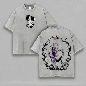 Manga BLEACH Printed T-shirt Aizen Sousuke Anime Vintage Y2k Washed Oversized T Shirt Men's Clothing Short Sleeve Cotton Tee Top