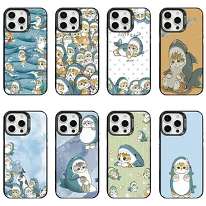 Kawaii Shark Cat Phone Case | Cute Mofusand-Style Cat in Shark Costume Ocean Art Cover For iPhone 11/12/13/14/15/16/17 Pro/Pro Max/Plus & Samsung S23/S24/S25/S26 Ultra, Protective Case For Cat & Kawaii Fans, Birthday/Christmas Gift