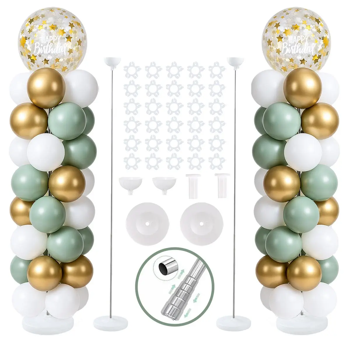 Balloon Column Stand Set of 2, Adjustable 7 Feet Ballon Arch Stands with Reusable Metal Telescopic Design for Birthday, Wedding, Baby Shower, Halloween, Graduation Party Decoration