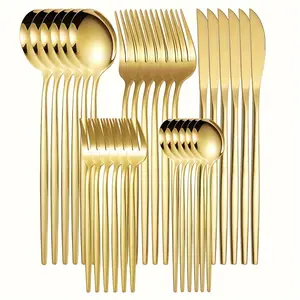 Stainless Steel Kitchen Set Cutlery, 30 Pcs/Set Including Knives, Forks, Dessert Forks, Spoons and Teaspoons, Dishwasher-Safe Utensil Set for Home, Restaurants and Hotels, Dinner Sets, Dinnerware Service Set