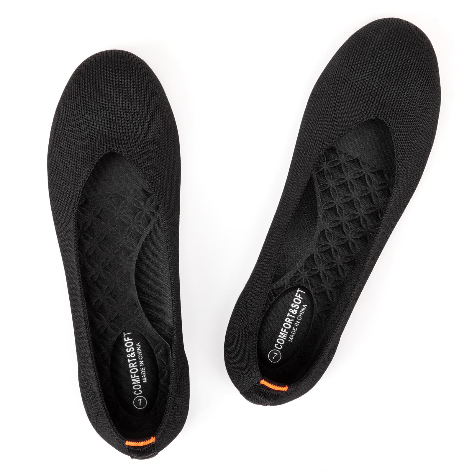 Flatgios Women's Ballet Flats Knitted Round Toe Flat Women's Walking Shoes Comfortable Casual Shoes Black-8.5